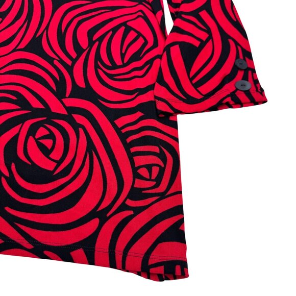 Chico's Travelers Women's Red & Black Rose Print Tunic Top, Size 2 (US L) - Picture 3 of 8